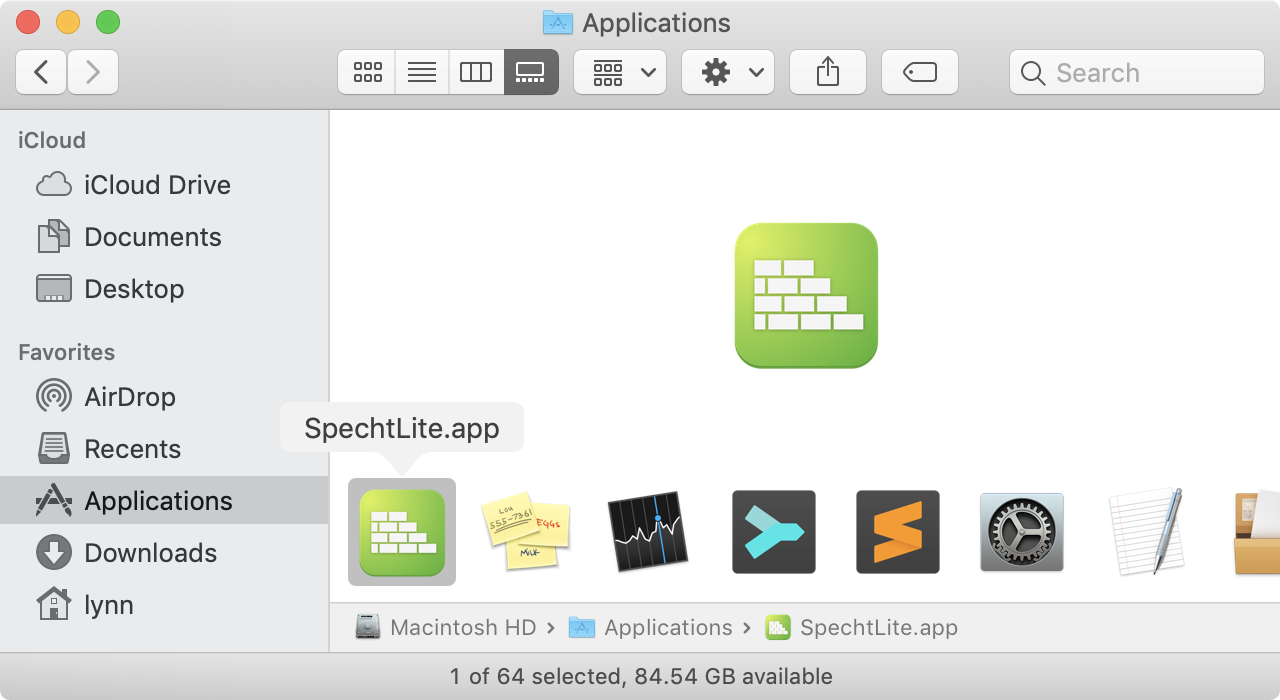 Move SpechtLite into Applications folder